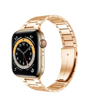 Rose gold stainless steel smartwatch with classic analog dial and metal band
