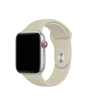 Silver smartwatch with antique white sport band and digital crown