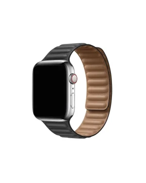 Apple Watch leather link band in black and tan quilted leather