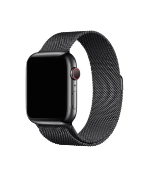 Black stainless steel smartwatch with milanese loop mesh band
