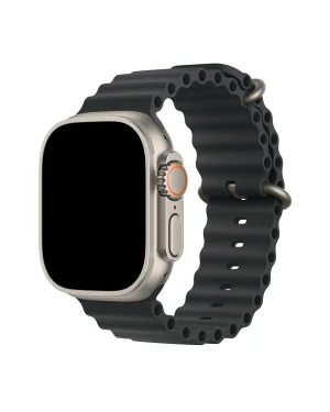 Black ocean band with titanium case smartwatch, featuring orange digital crown button