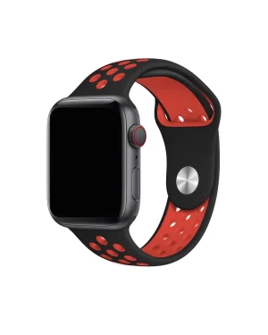 Black and red sport band active smartwatch with perforated silicone strap
