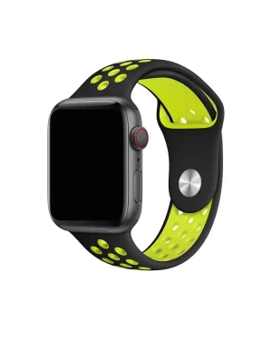 Black and volt yellow sport band for smartwatch with ventilation holes