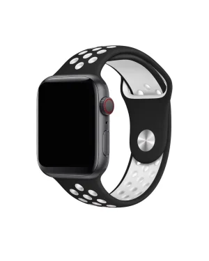 Black and white Nike-style sport band for Apple Watch with perforated design