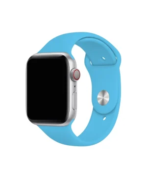 Blue sport band for smartwatch with silver aluminum case and digital crown