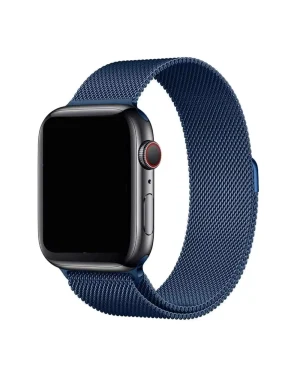 Smartwatch with black case and blue mesh Milanese loop band