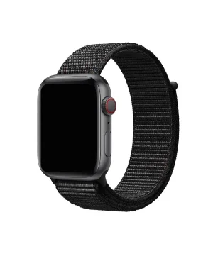 Black sport loop smartwatch band with woven nylon material and cellular connectivity