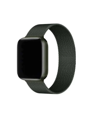Dark green Milanese loop mesh smartwatch band with magnetic closure