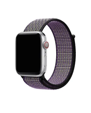 Apple Watch silver aluminum case with purple sport loop band