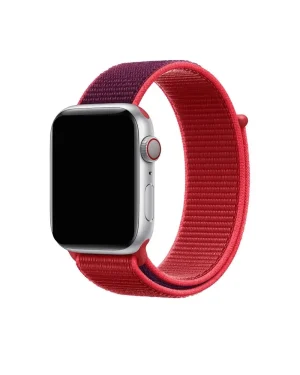 Silver smartwatch with red sport loop nylon band strap