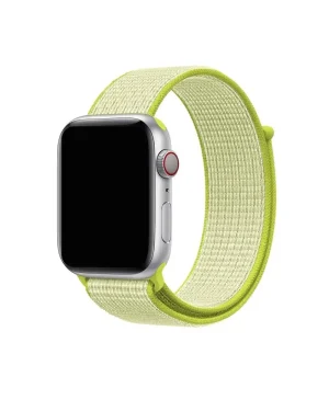 Silver smartwatch with lime green nylon sport loop band
