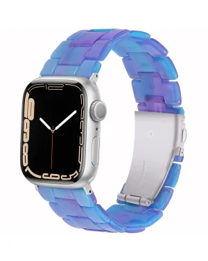 Silver smartwatch with blue purple gradient crystal resin band strap