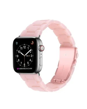 Smartwatch with pearl pink crystal resin band and silver stainless steel case