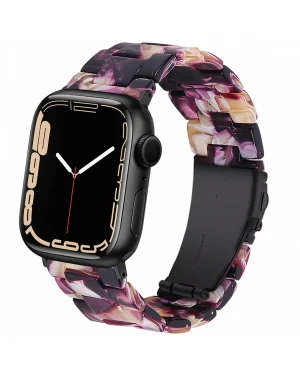 Black smartwatch with purple crystal resin band, modern design
