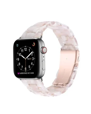 Rose quartz crystal Apple Watch band with stainless steel connector, premium resin