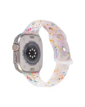 Clear glitter sport band for Apple Watch Ultra with colorful confetti pattern