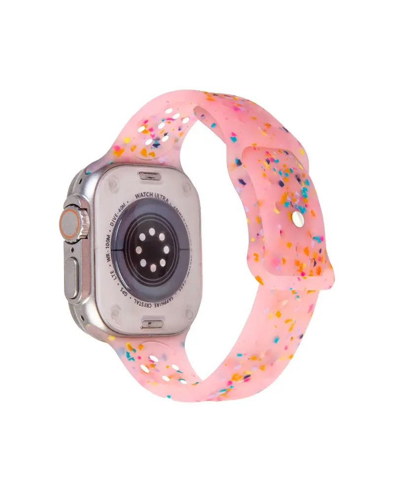 Pink glitter sport band for Apple Watch Ultra with colorful confetti pattern
