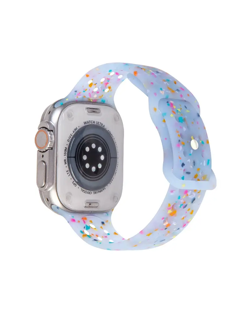 Sky blue glitter sport band with colorful confetti pattern for Apple Watch Ultra