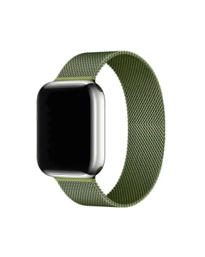 Smartwatch with grass green Milanese loop mesh band and silver case