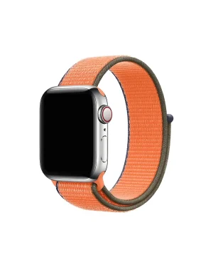 Apple Watch sport loop band kumquat orange with olive green nylon strap