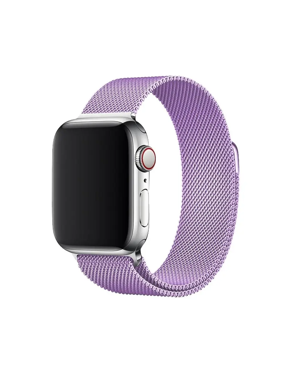 Apple Watch silver case with lavender Milanese loop mesh band
