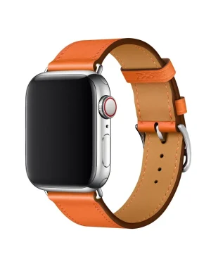 Silver smartwatch with orange leather buckle band strap