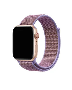 Apple Watch rose gold case with lilac woven sport loop band