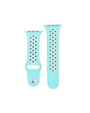 Turquoise perforated sport watch band with silver accents for Apple Watch