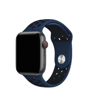 Apple Watch midnight blue sport band with perforated holes and silver digital crown
