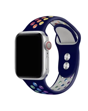 Navy sport band for Apple Watch with colorful perforated design holes