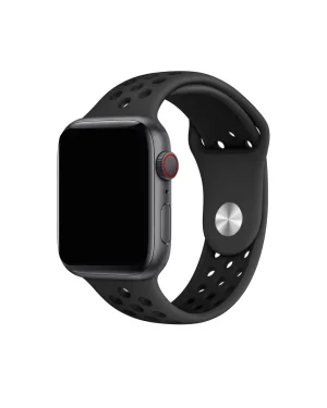Black sport smartwatch with athletic band and red digital crown button