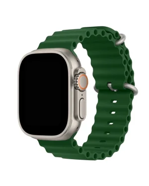 Green silicone ocean band for smartwatch with metal buckle clasp