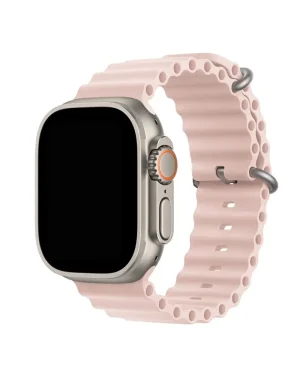 Titanium smartwatch with pink sand ocean wave silicone band and orange accent