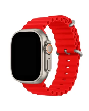 Red silicone ocean band for smartwatch with titanium case clasp