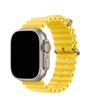 Yellow silicone ocean band for smartwatch with metal connectors and clasp