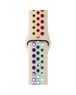 Colorful sport watch band with rainbow pride dots on beige strap