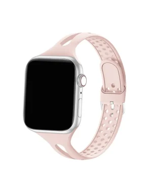 Silver smartwatch with pink sand silicone sport band and breathable holes
