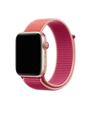 Rose gold Apple Watch with pomegranate pink sport loop band velcro strap