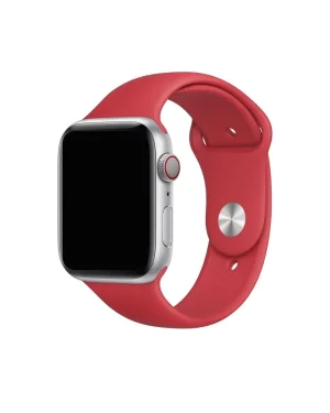 Silver smartwatch with red silicone sport band, digital wearable device