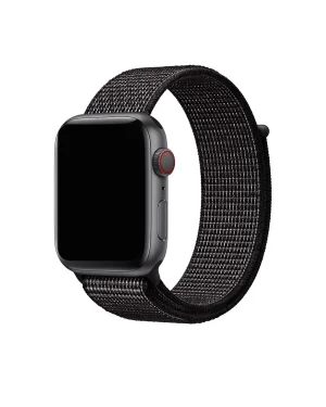 Black sport loop smartwatch band with reflective weave and red digital crown