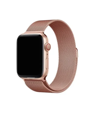 Rose gold Apple Watch with Milanese Loop mesh band and digital crown