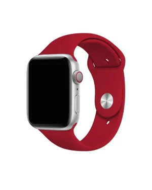 Silver smartwatch with rose red silicone sport band and digital crown