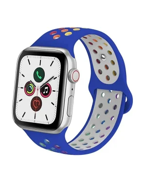 Royal blue rainbow sport band for Apple Watch with breathable design