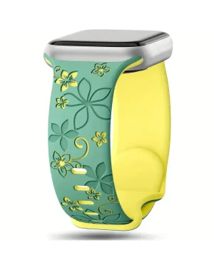 Green and yellow floral smartwatch band with decorative flower design