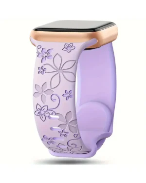 Lavender floral silicone smartwatch band with rose gold connector