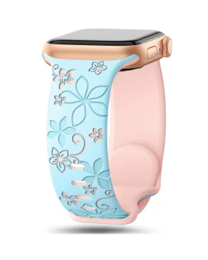 Sakura sport band with floral design in light blue and pink for smartwatch