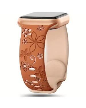 Sakura floral sport band for smartwatch in milk tea and terracotta color