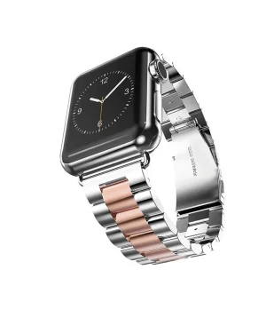 Silver Rose Gold Stainless Steel Band For Apple Watch Front