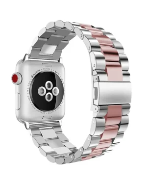 Silver Rose Pink Stainless Steel Band For Apple Watch Front