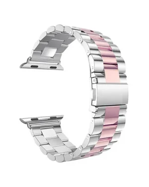 Silver Rose Pink Stainless Steel Band For Apple Watch Strap